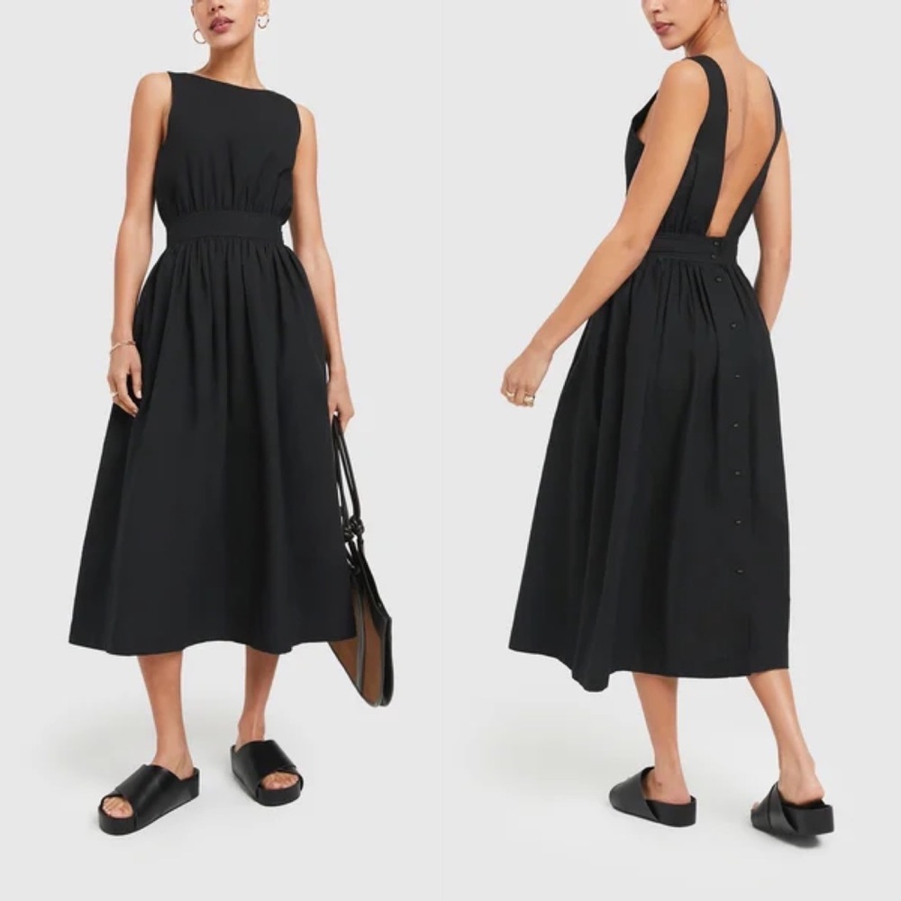 Suzie Kondi Goop Lina Backless Gathered Cotton Black Dress